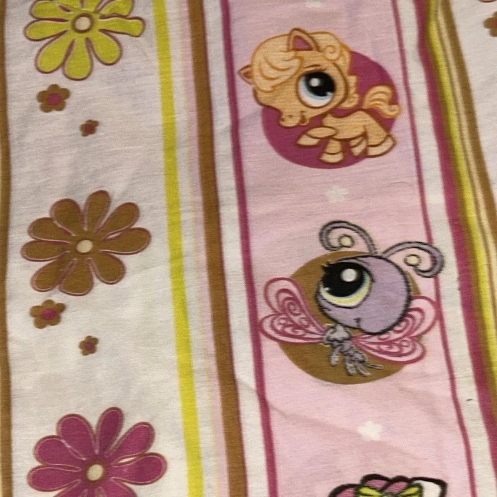 2008 LPS Twin Flat Sheet Fabric Littlest Pet Shop VTG Y2K Rare F1